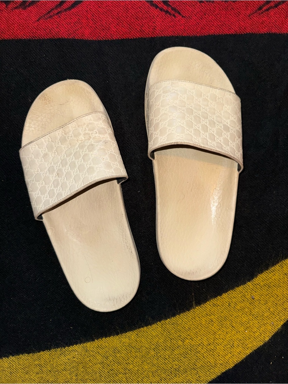Gucci Cream Leather Monogram Slide Sandals - Women's Slip-On Slides size 8.5